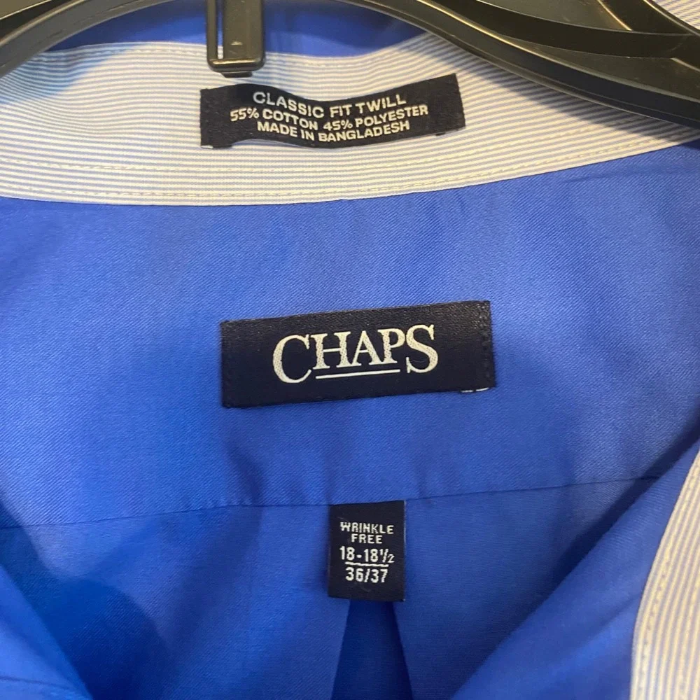 Chaps Classic Fit Twill Wrinkle Free Dress Shirt Blue Men Size 18-18.5 36-37